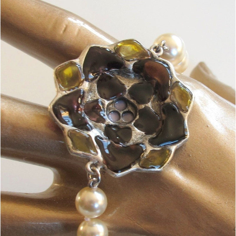 Chanel Camelia Poured Glass and Pearls Gripoix Bracelet, NIB! - poupishop