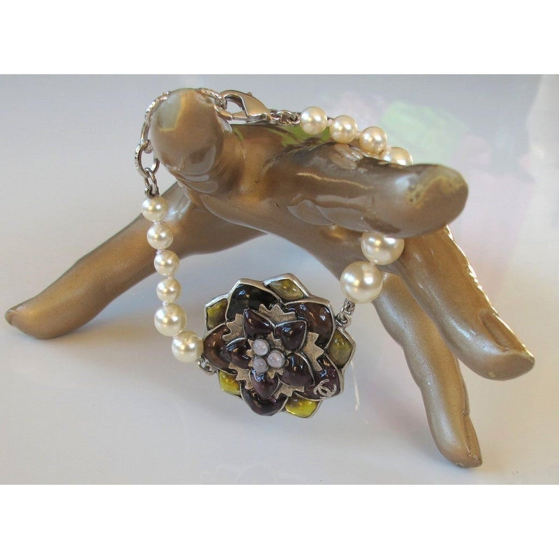 Chanel Camelia Poured Glass and Pearls Gripoix Bracelet, NIB! - poupishop