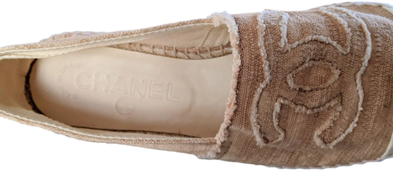 Chanel Natural Canvas CC Logo Espadrilles en Toile Sz38, New! - poupishop