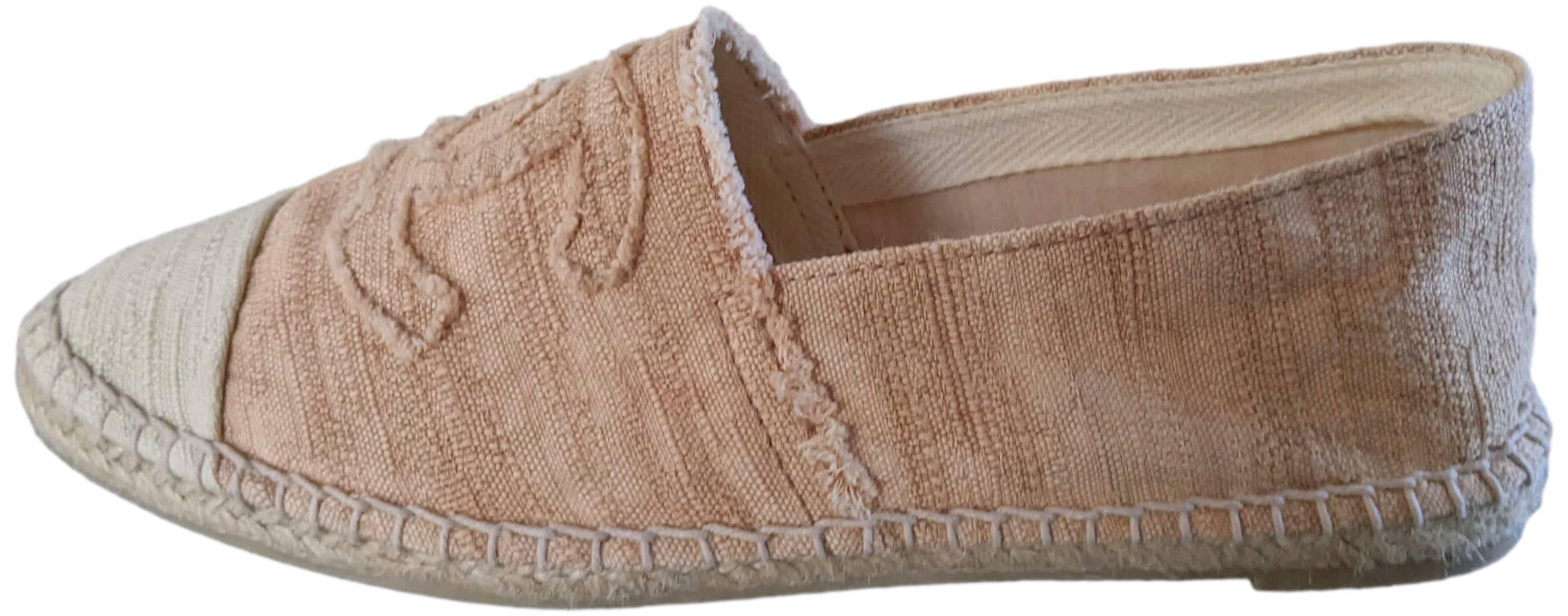 Chanel Natural Jute Canvas CC Logo Espadrilles en Toile Sz38