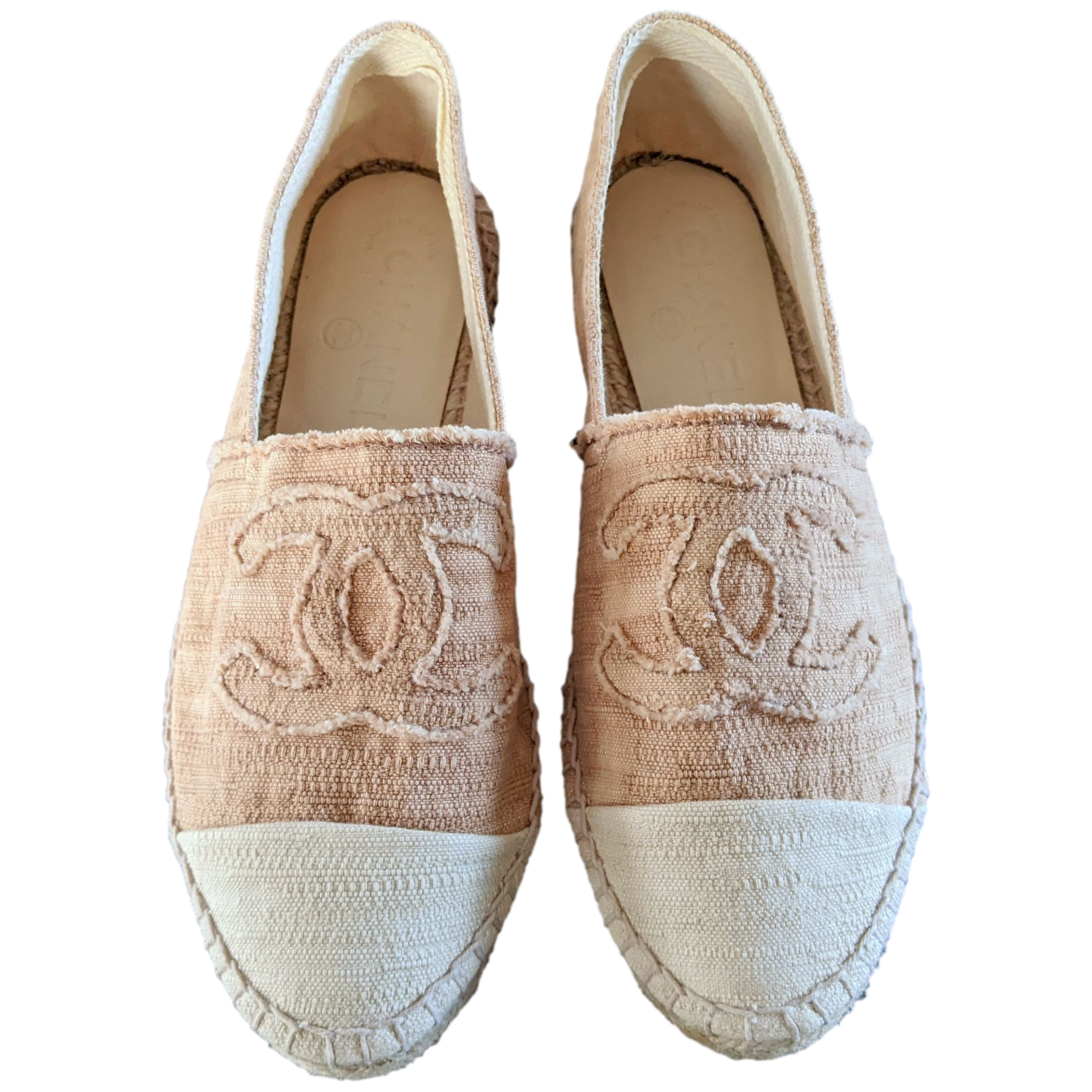 Chanel Natural Jute Canvas CC Logo Espadrilles en Toile Sz38