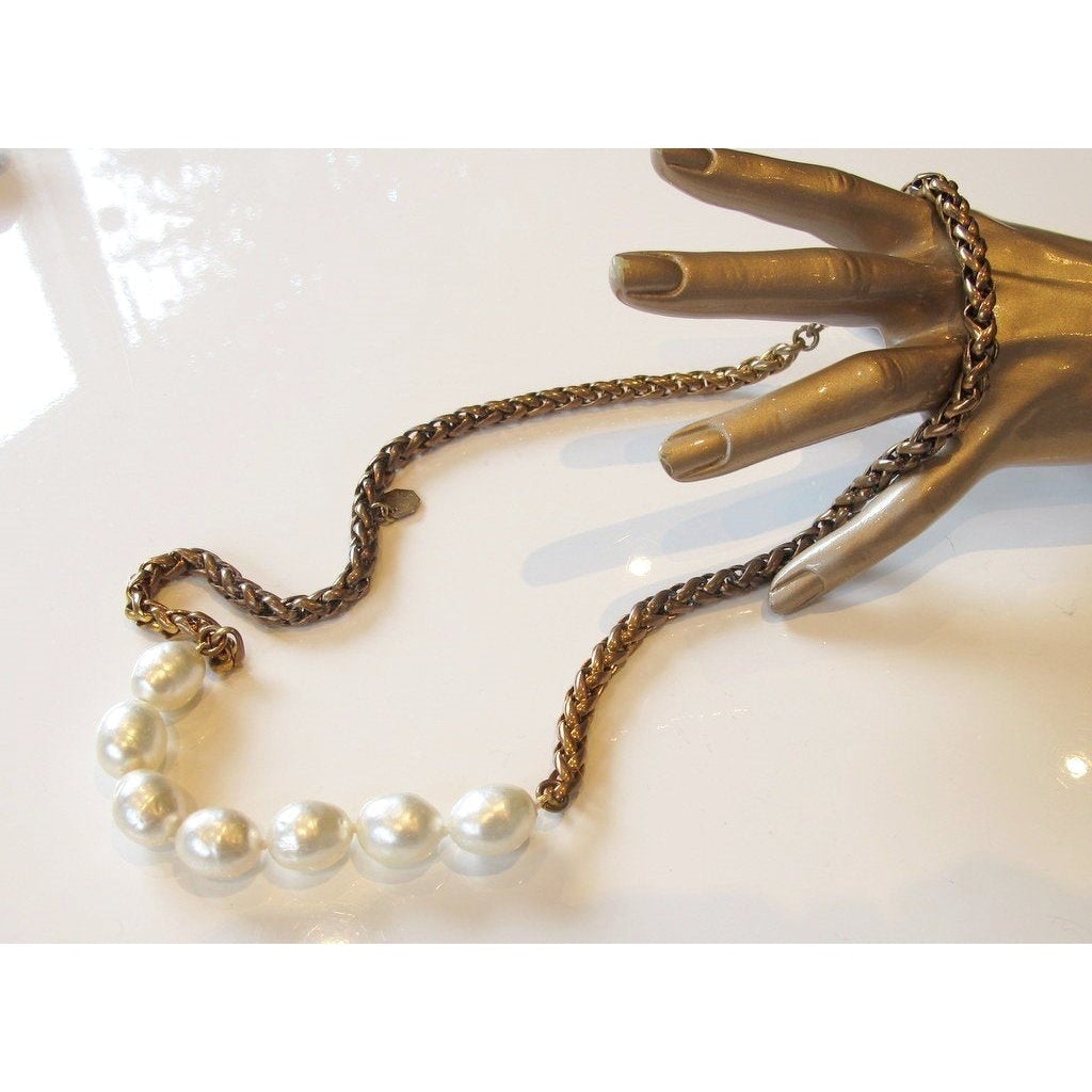 Chanel Dated 1984 Kings chain Baroque Pearls Gripoix Sautoir, Box! - poupishop