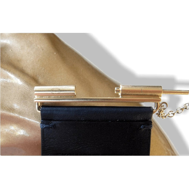 Chanel Exclusive Edition Decembre 2017 Aged Gold Logo Leather Manchette Bracelet, NIB! - poupishop