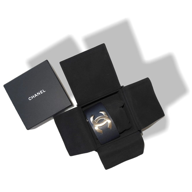 Chanel Exclusive Edition Decembre 2017 Aged Gold Logo Leather Manchette Bracelet, NIB! - poupishop