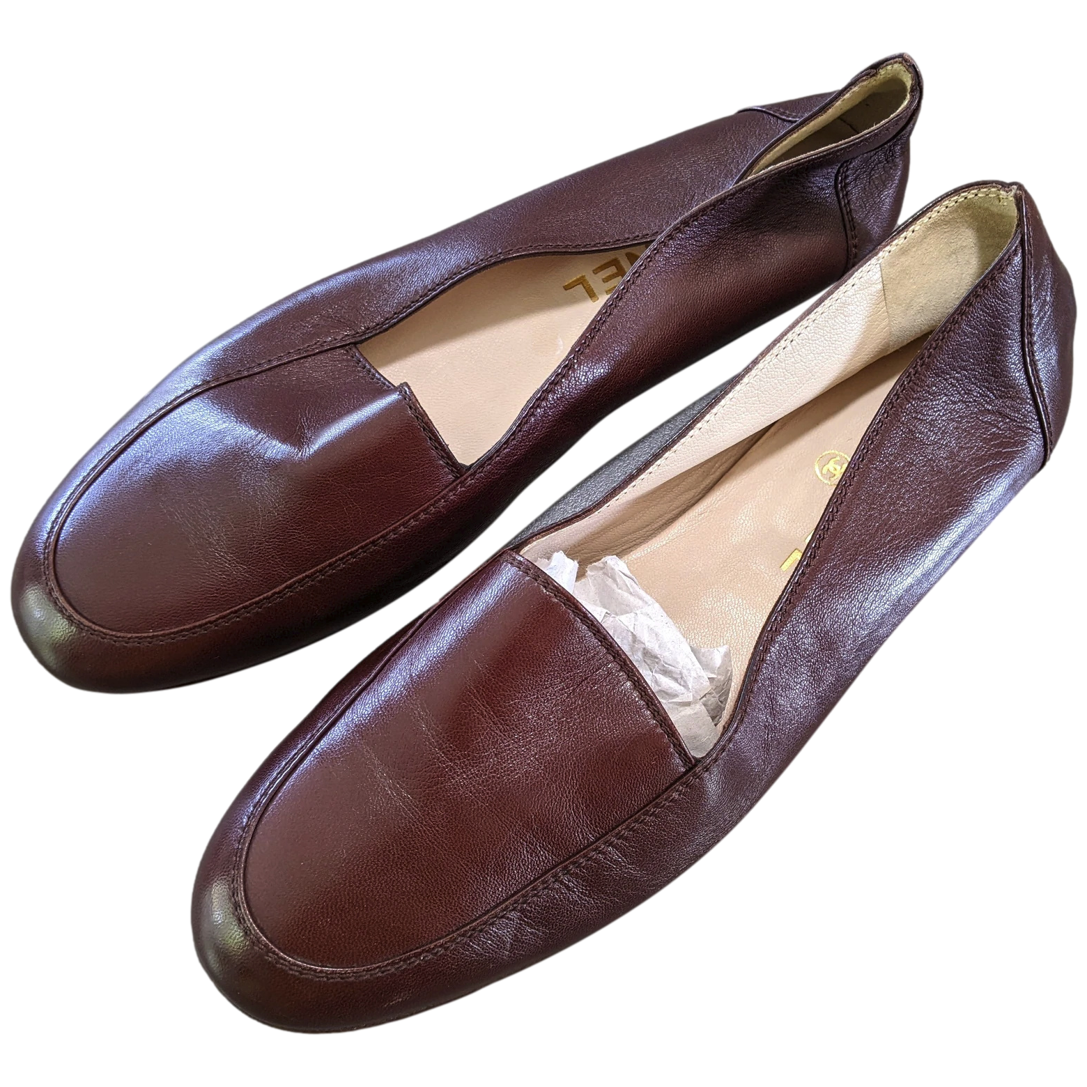 Chanel 1990s Chocolat Kid Ballet Flat Pumps Ballerines en Chevreaux Xtra Soft Sz 38.5