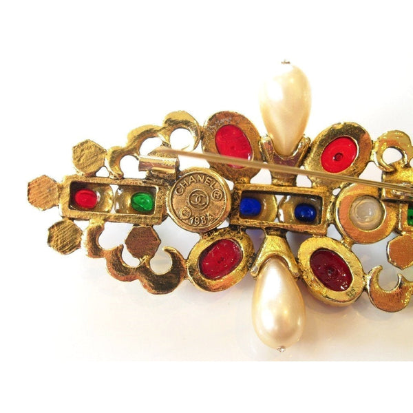 Chanel Haute Couture Dated 1984 Important Poured Glass Gripoix Brooch, Rare! - poupishop