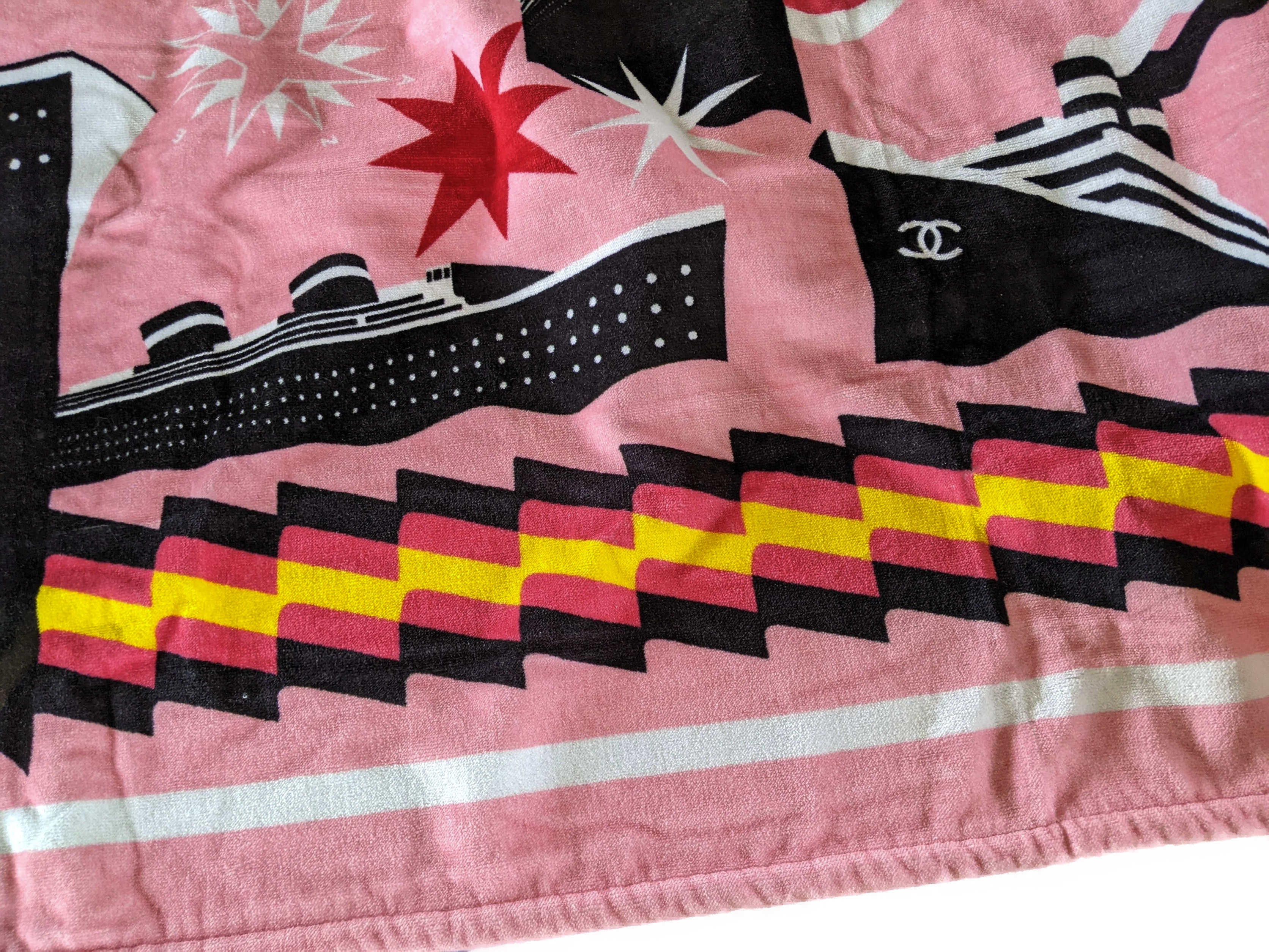 Chanel Pink "La Pause" Terry Cotton Beach Towel 125 x 180 cm