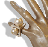 Chanel SS 2014 Permabrass Double Big Pearls Oversized Ring, NWT! - poupishop