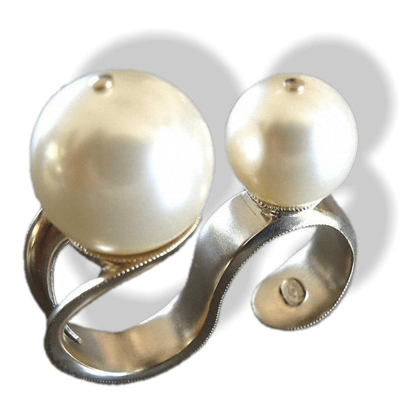 Chanel SS014 Double Pearls Gripoix Permabrass Ring, New in Pochette! - poupishop