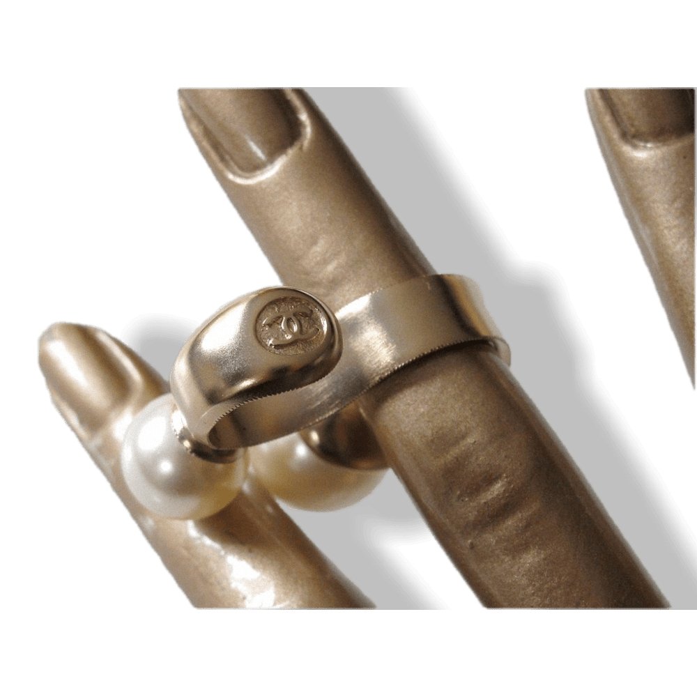 Chanel SS014 Double Pearls Gripoix Permabrass Ring, New in Pochette! - poupishop