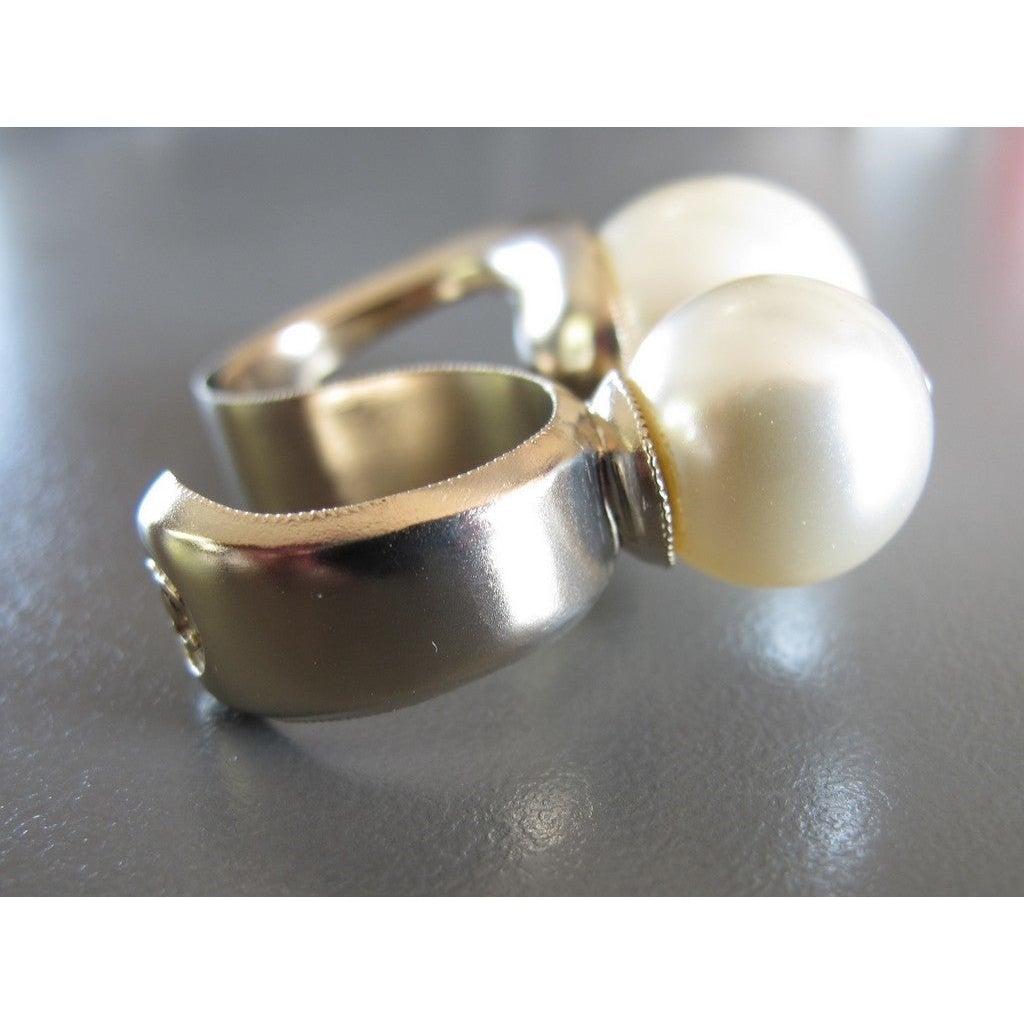 Chanel SS014 Double Pearls Gripoix Permabrass Ring, New in Pochette! - poupishop