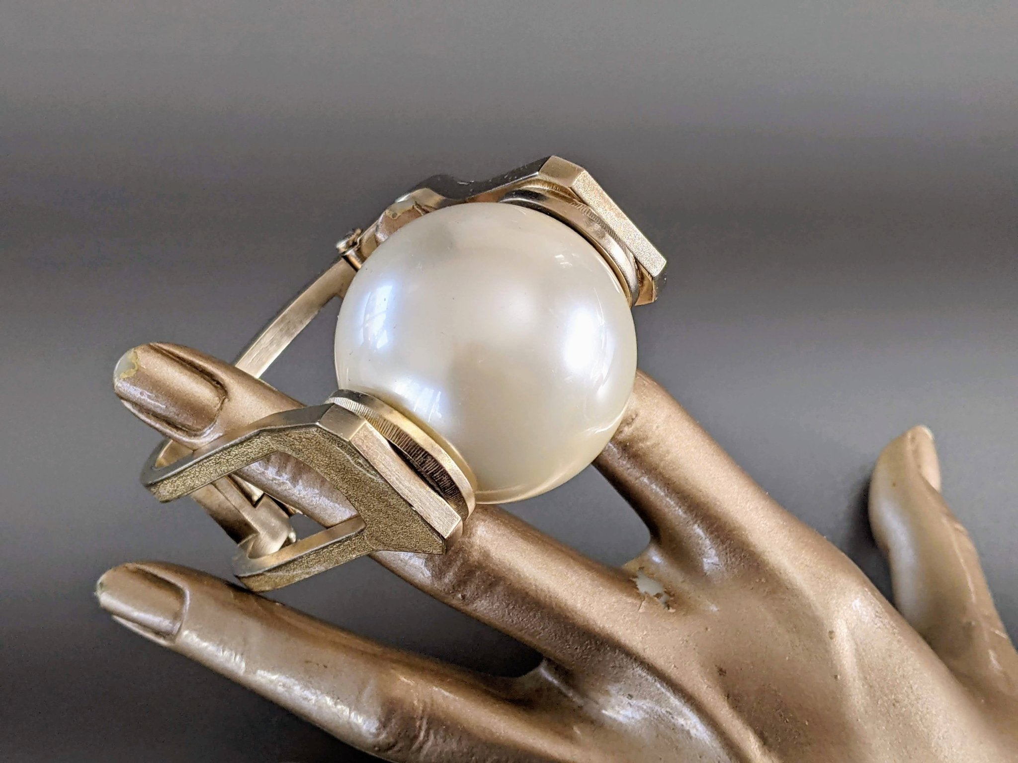 Chanel SS014 Enamel Metal Huge Pearl Manchette Bracelet, Very Impressive in Box! - poupishop
