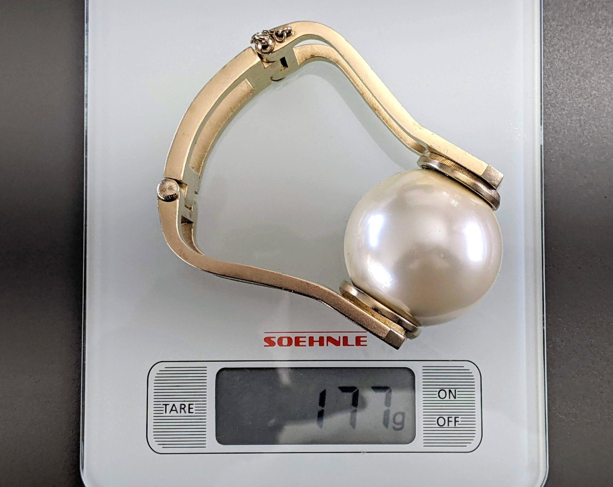 Chanel SS014 Enamel Metal Huge Pearl Manchette Bracelet, Very Impressive in Box! - poupishop