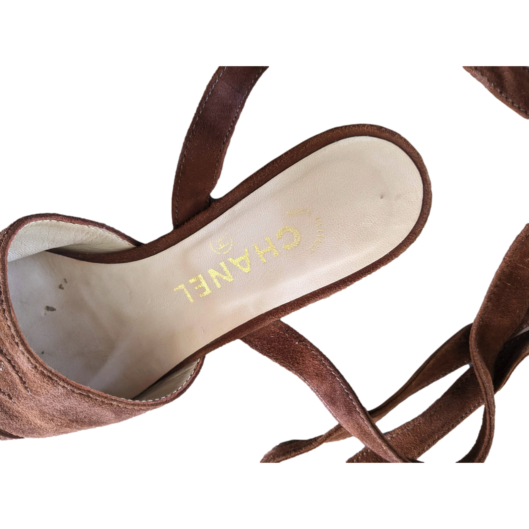 Chanel 1990s Noisette Suede Spartiates Flat Pumps en Daim Xtra Soft Sz 38
