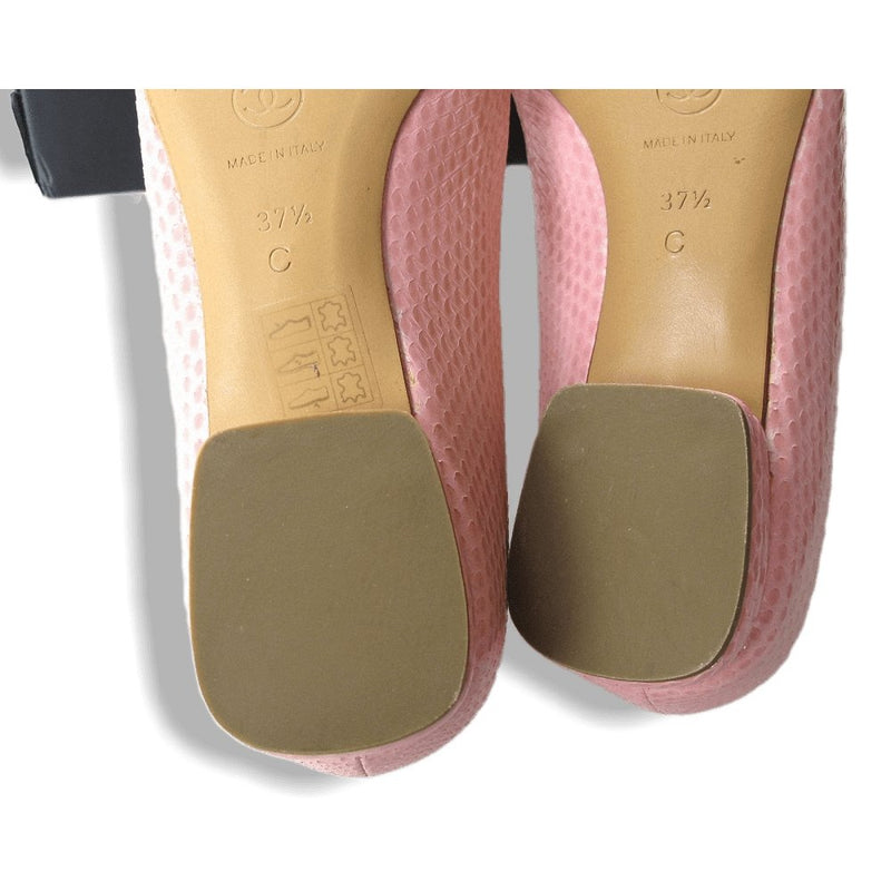 Chanel Vintage Pink Exotic Lizard & Cream Leather Square-Toe Flat Women Shoes, NIB! - poupishop