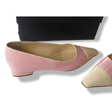 Chanel Vintage Pink Exotic Lizard & Cream Leather Square-Toe Flat Women Shoes, NIB! - poupishop