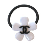 Chanel White Camelia & Black Logo Hair Tie VIP - poupishop