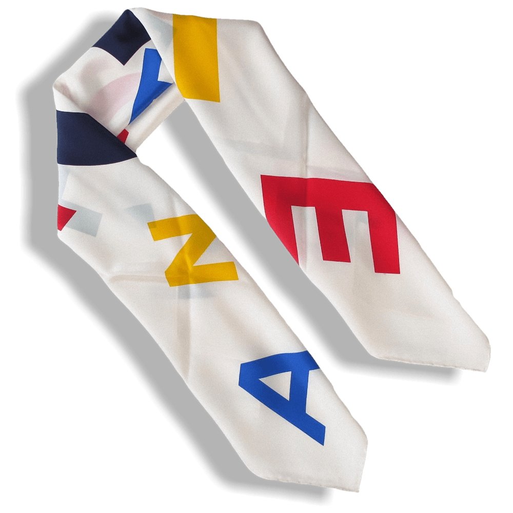 Chanel White Multi Letters Crepe of Silk Scarf 90cmcm, New! - poupishop