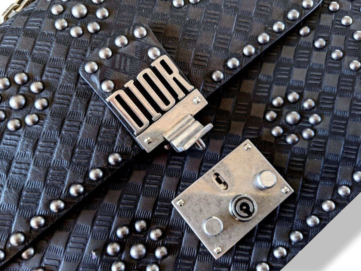 Christian Dior Black/Aged Metal Calfskin Studs DIORADDICT M 24 cm Flap Bag, New! - poupishop