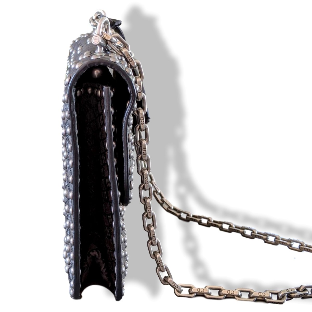 Christian Dior Black/Aged Metal Calfskin Studs DIORADDICT M 24 cm Flap Bag, New! - poupishop