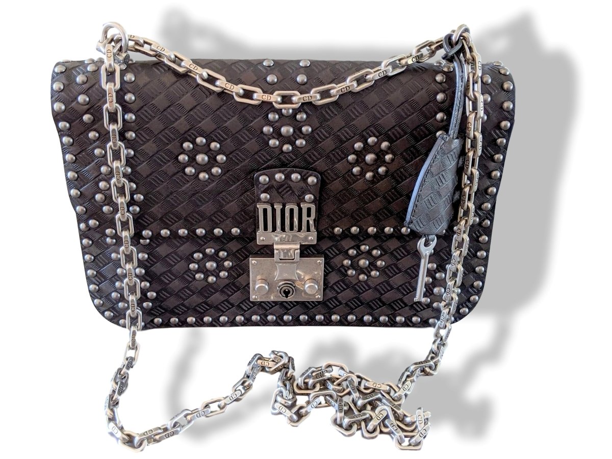 Christian Dior Black/Aged Metal Calfskin Studs DIORADDICT M 24 cm Flap Bag, New! - poupishop