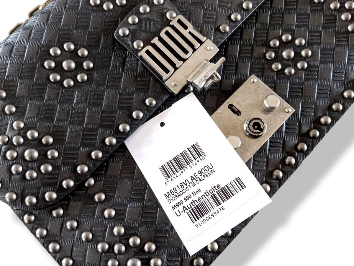 Christian Dior Black/Aged Metal Calfskin Studs DIORADDICT M 24 cm Flap Bag, New! - poupishop
