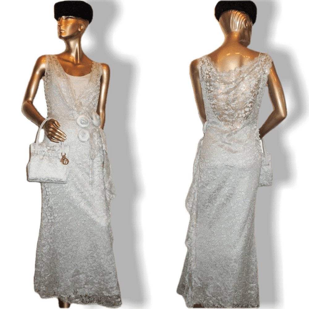 Christian Dior Boutique Retro Laces Evening Gown & Matching Bag Sz38 - poupishop