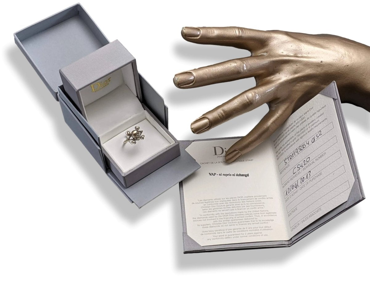 Christian Dior Joaillerie White Gold Bague La fiancee du Pirate Skull Rock Ring 52, Box! - poupishop
