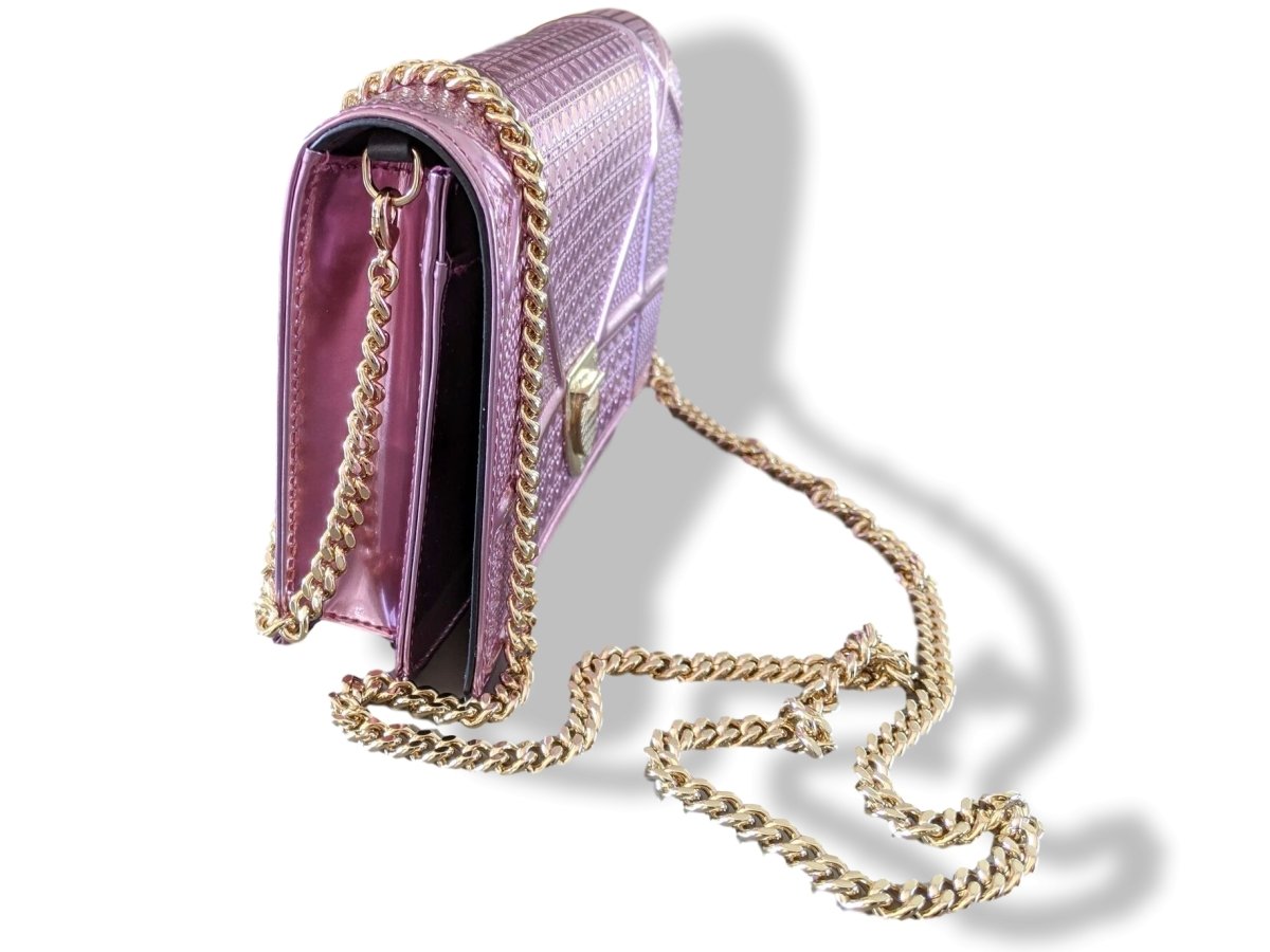 Christian Dior Pink Metallic Calfskin Micro-Cannage DIORAMA POUCH 19 cm Pochette Flap Bag WOC, New! - poupishop