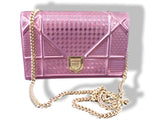 Christian Dior Pink Metallic Calfskin Micro-Cannage DIORAMA POUCH 19 cm Pochette Flap Bag WOC, New! - poupishop
