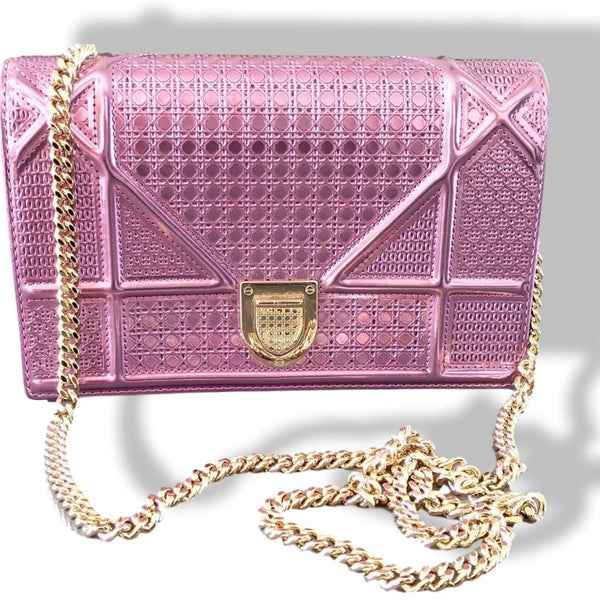 Dior Diorama Flap Bag In Rose Gold Copper Metallic Calfskin With