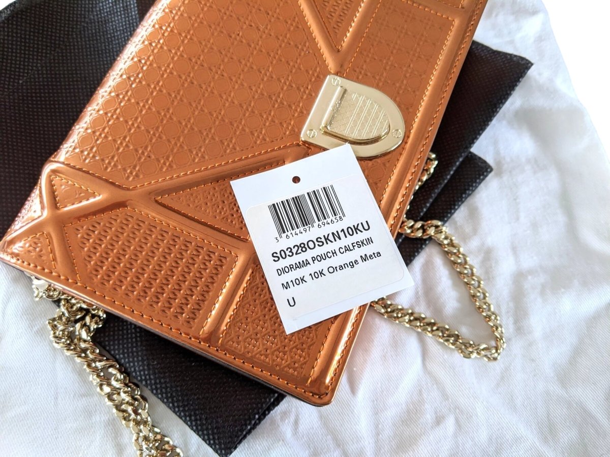 Christian Dior Purple Orange Metallic Calfskin Micro-Cannage DIORAMA POUCH 19 cm Pochette Flap Bag WOC, New! - poupishop