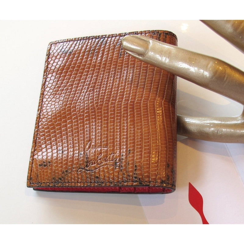 Christian Louboutin Honey Lizard Men's Paros Billfold Wallet With Coin Pocket, NIB! - poupishop