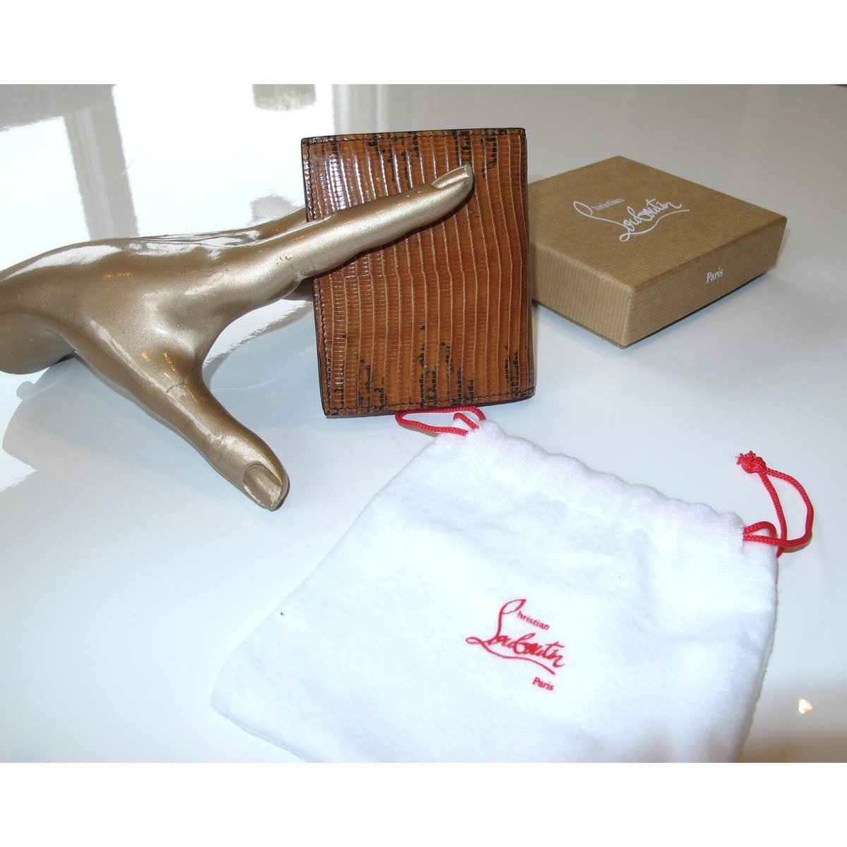 Christian Louboutin Honey Lizard Men's Paros Billfold Wallet With Coin Pocket, NIB! - poupishop