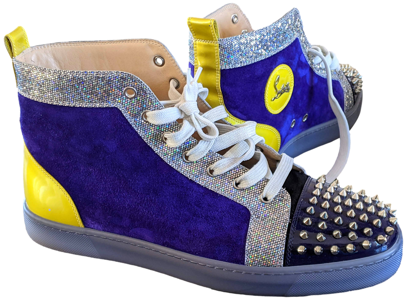 Christian Louboutin Yellow Suede Louis Spikes High Top Sneakers