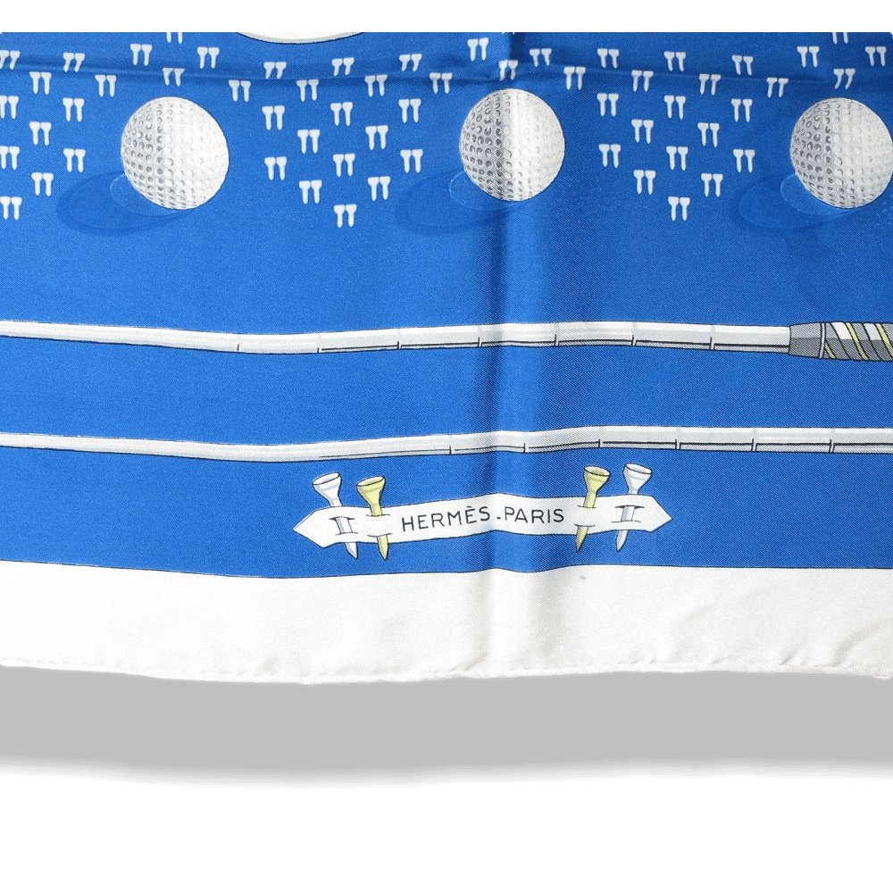 Copie de Hermes 1964 Blue White First Issue Golf by Christiane Vauzelles Twill 90cm - poupishop