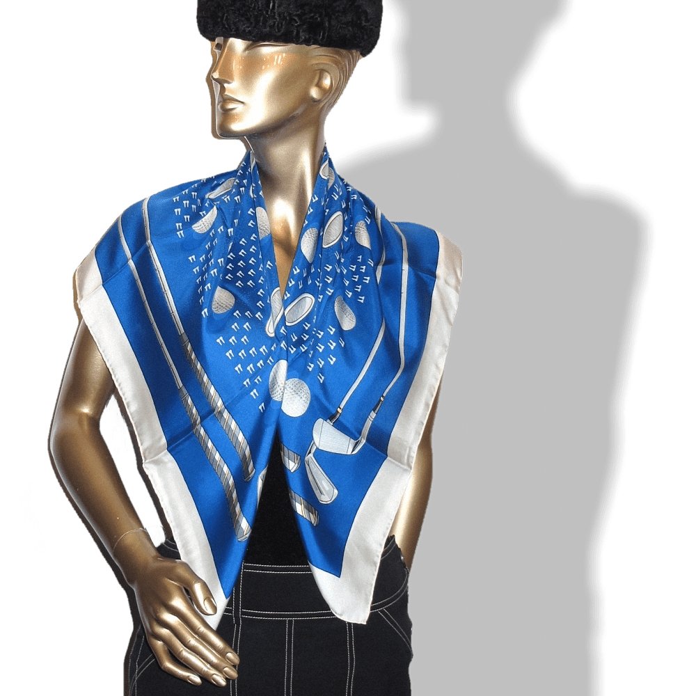 Copie de Hermes 1964 Blue White First Issue Golf by Christiane Vauzelles Twill 90cm - poupishop