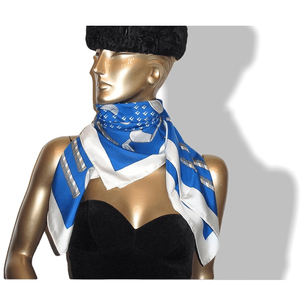 Copie de Hermes 1964 Blue White First Issue Golf by Christiane Vauzelles Twill 90cm - poupishop