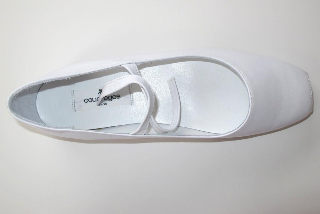 Courreges White Peep-toe Mary Jane Flat Women Shoes, NIB! - poupishop