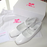 Courreges White Peep-toe Mary Jane Flat Women Shoes, NIB! - poupishop