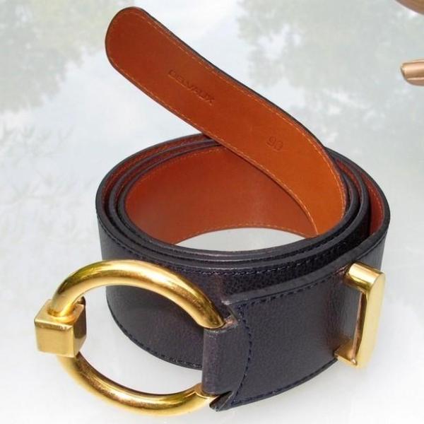 Delvaux Vintage Navy Blue Leather Belt Sz90cm - poupishop