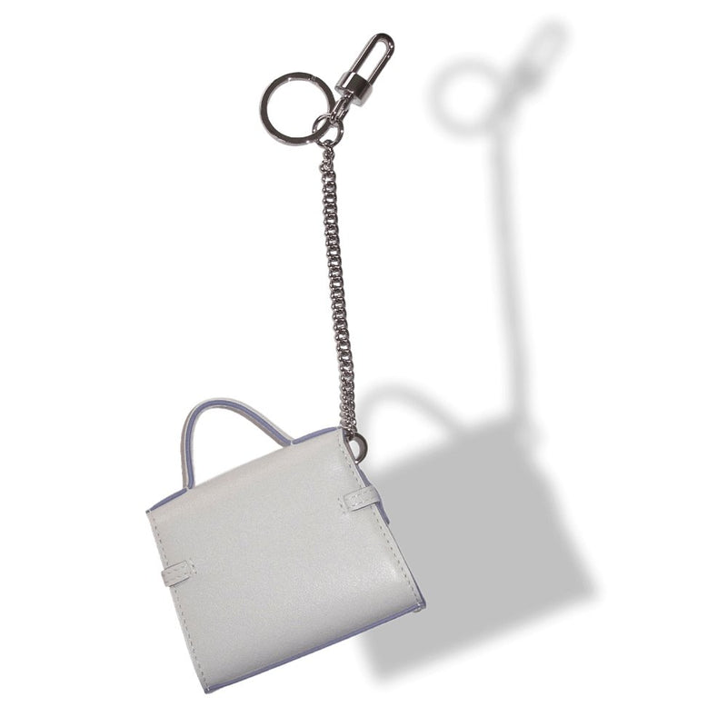 Delvaux White Tempete Leather Bag Charm Key Ring, NIB! - poupishop