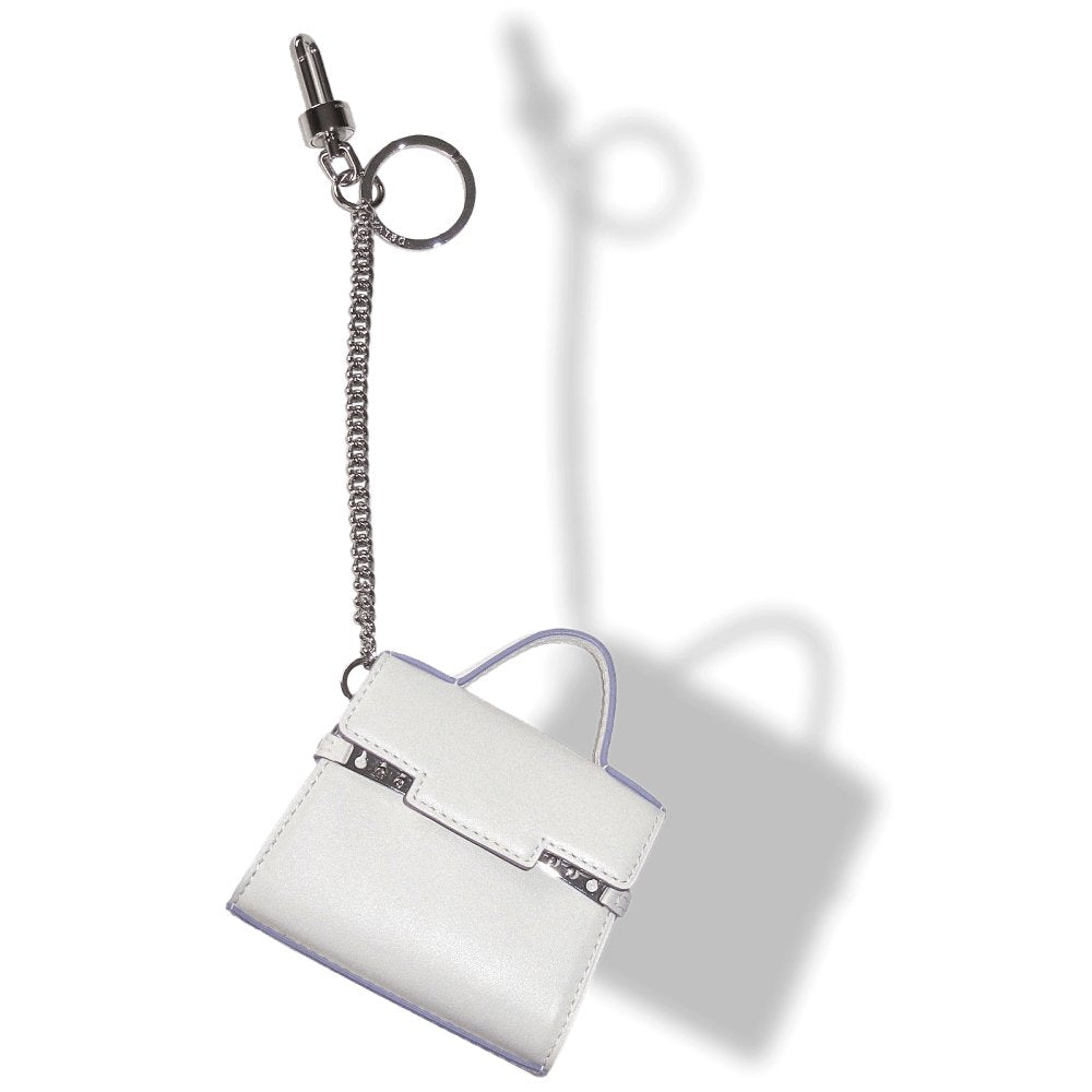 Delvaux White Tempete Leather Bag Charm Key Ring, NIB! - poupishop