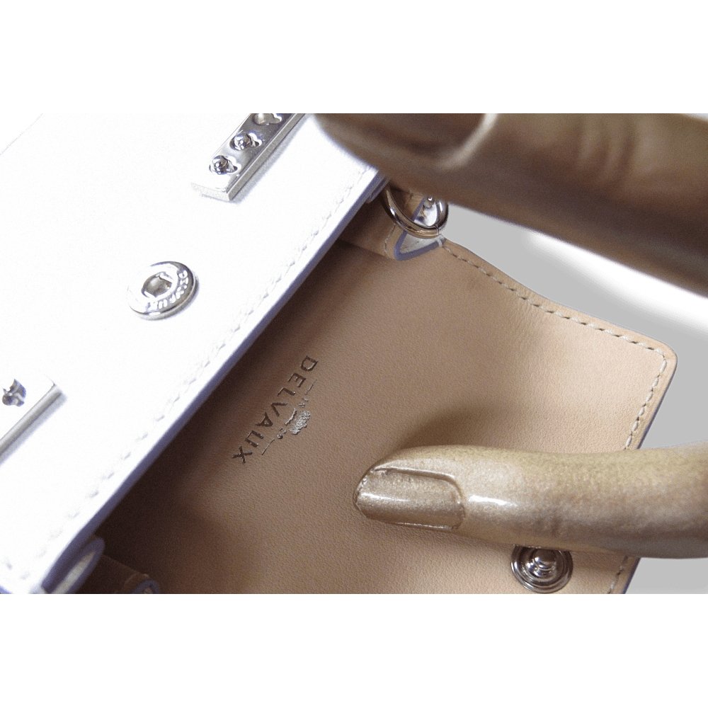 Delvaux White Tempete Leather Bag Charm Key Ring, NIB! - poupishop