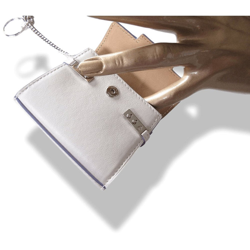 Delvaux White Tempete Leather Bag Charm Key Ring, NIB!