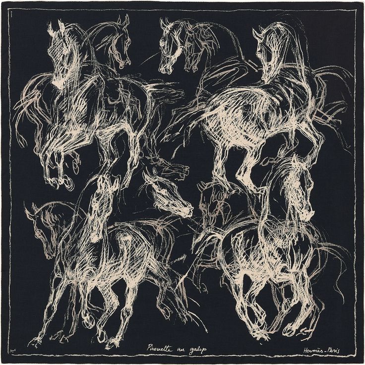 Hermes 2017 Marine/Naturel/Beige "Pirouette au Galop" by Jean-Louis Sauvat Cashmere Shawl 140 x 140 cm