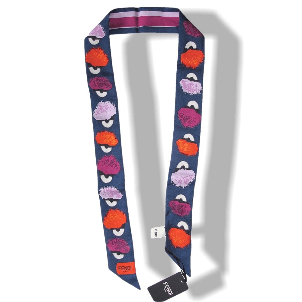 Fendi Blue Denim/Rose Printed Creatures Monster Twilly, NWT! - poupishop