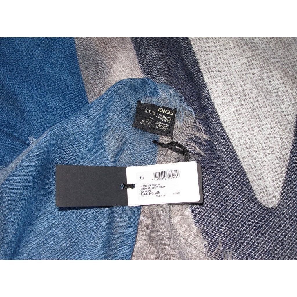 Fendi Blue/Grey Monster Cashmere Shawl 100cm, NWT! - poupishop