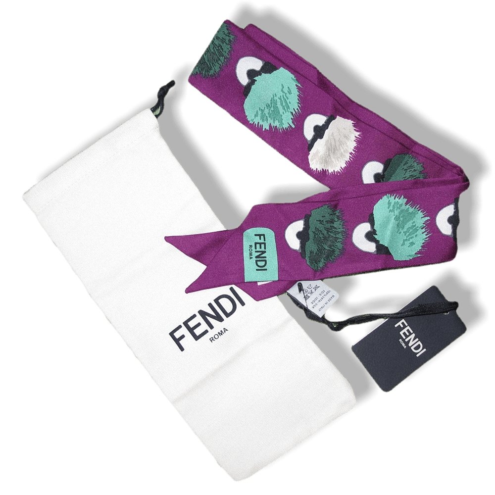 Fendi Purple/Green Printed Creatures Monster Twilly, NWT! - poupishop