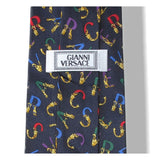 Gianni Versace Brand Letters Navy Multi Silk Tie, New! - poupishop